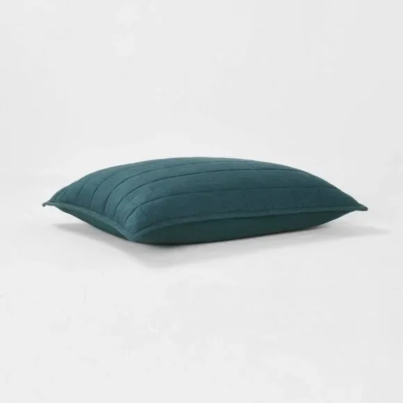 Casaluna -  Linen-Blend Pillow Sham Minimalist OEKO-T Dark Teal Blue - Picture 3 of 4